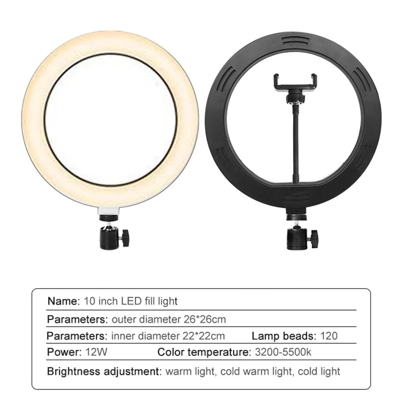 Youtube Shooting Vlog Selfie Circular Photo Ring Light Led Photographic Video Camera Lamp Studio Lighting Phone Holder