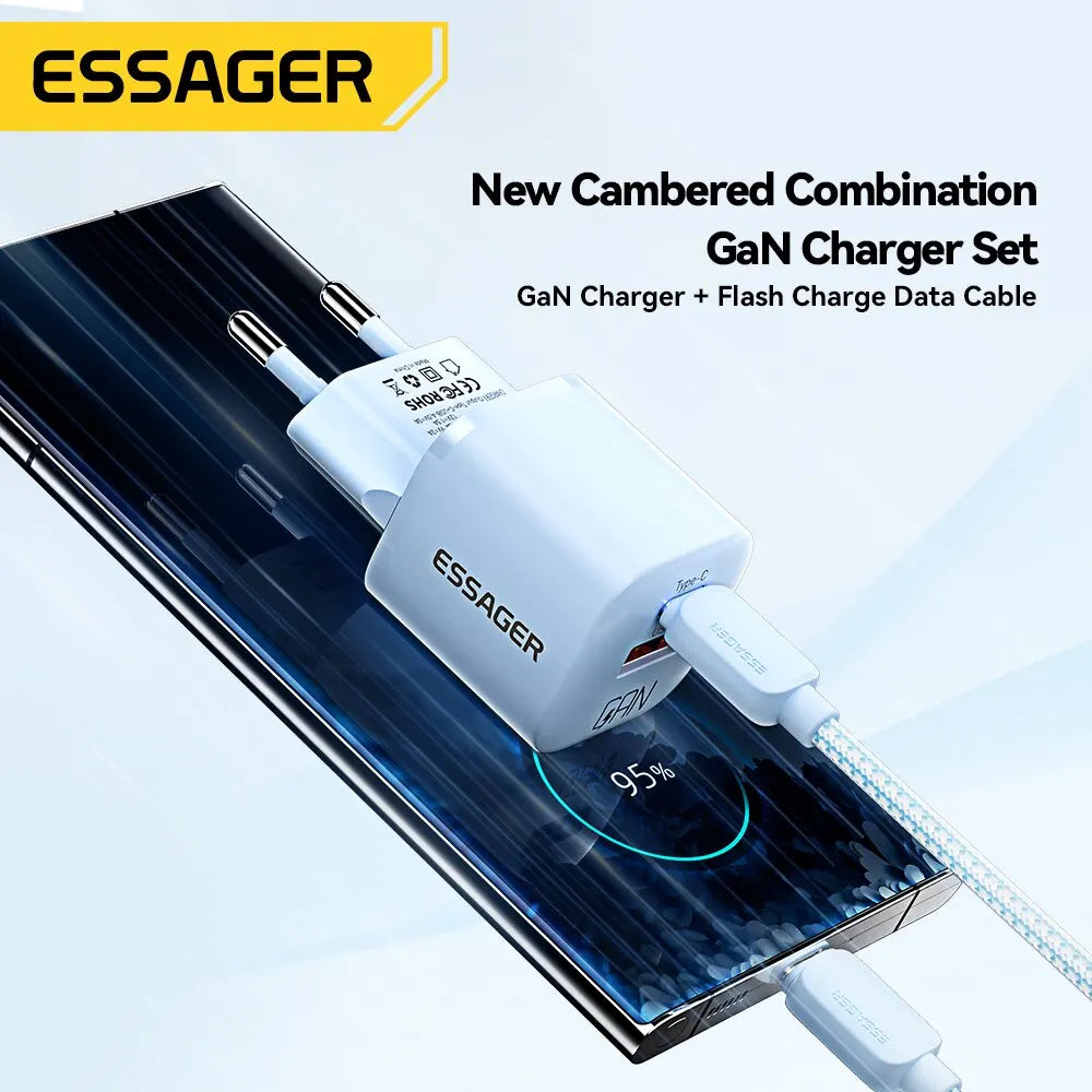 Essager 20W GaN USB Type C Charger PD Fast Charge Phone QC 3.0 Quick Chargers For iPhone 14 13 12 11 Pro Max Mini iPad Charging