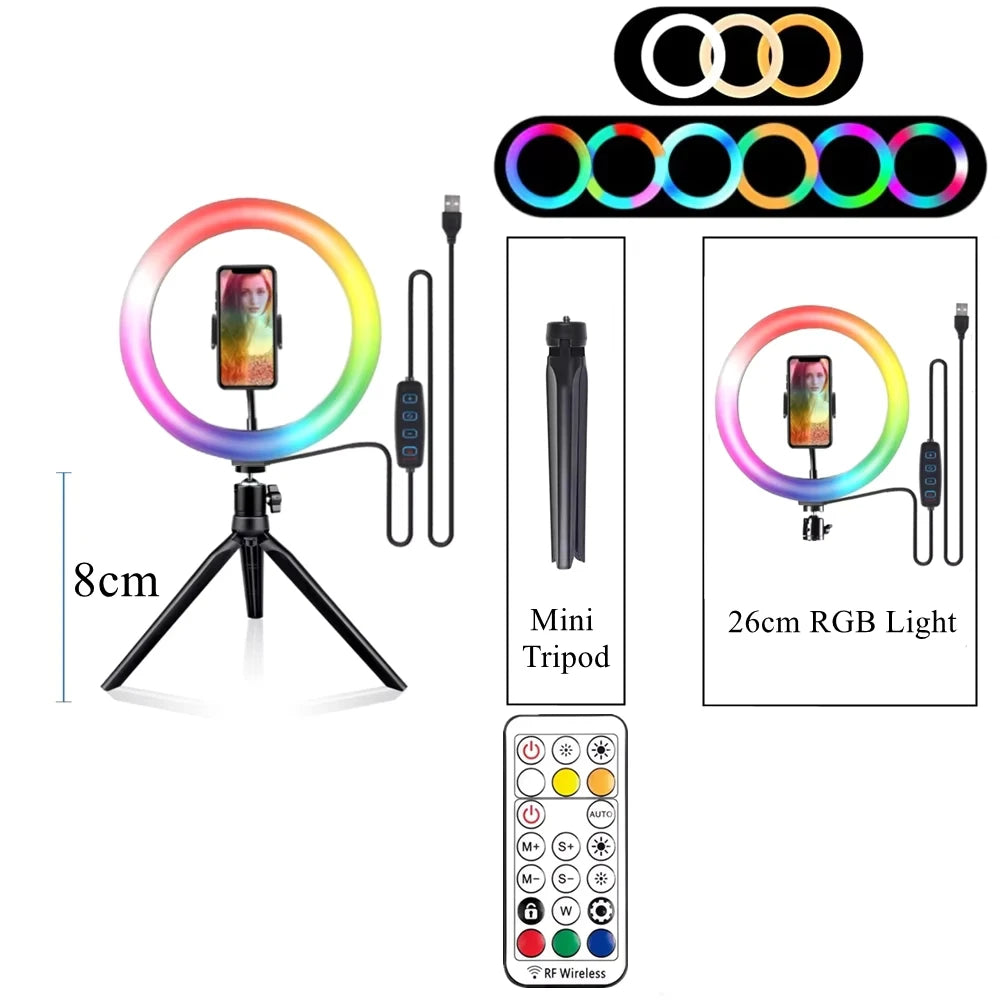 RGB Ring Light Lamp Ring Round With Remote Control For Smartphone Mobile Led Video Light Ring Make Youtube Photographic Lighting