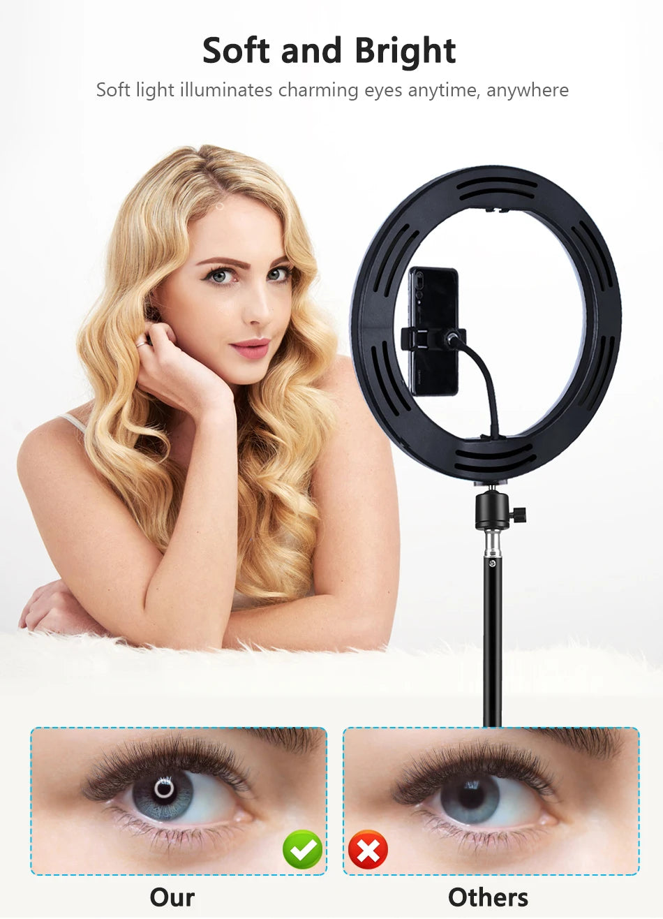 10inch Selfie Ring Light with Optional Tripod, Photography Fill Light Led Ring Lamp Ringlight for Video Recording Live Broadcast