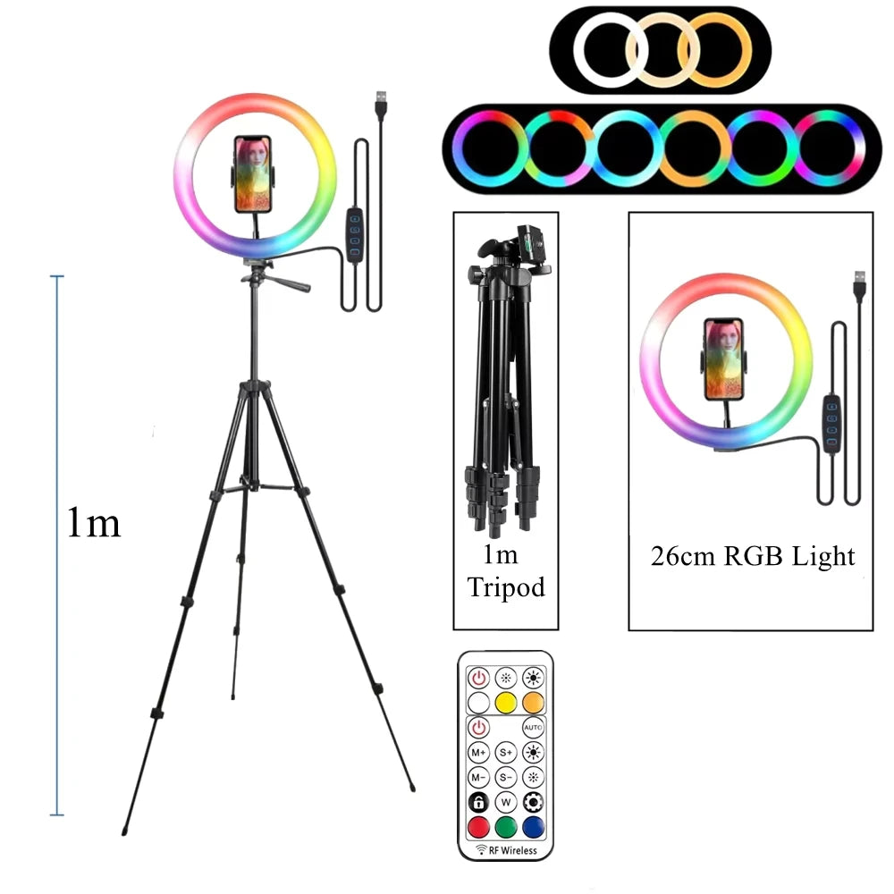 RGB Ring Light Lamp Ring Round With Remote Control For Smartphone Mobile Led Video Light Ring Make Youtube Photographic Lighting