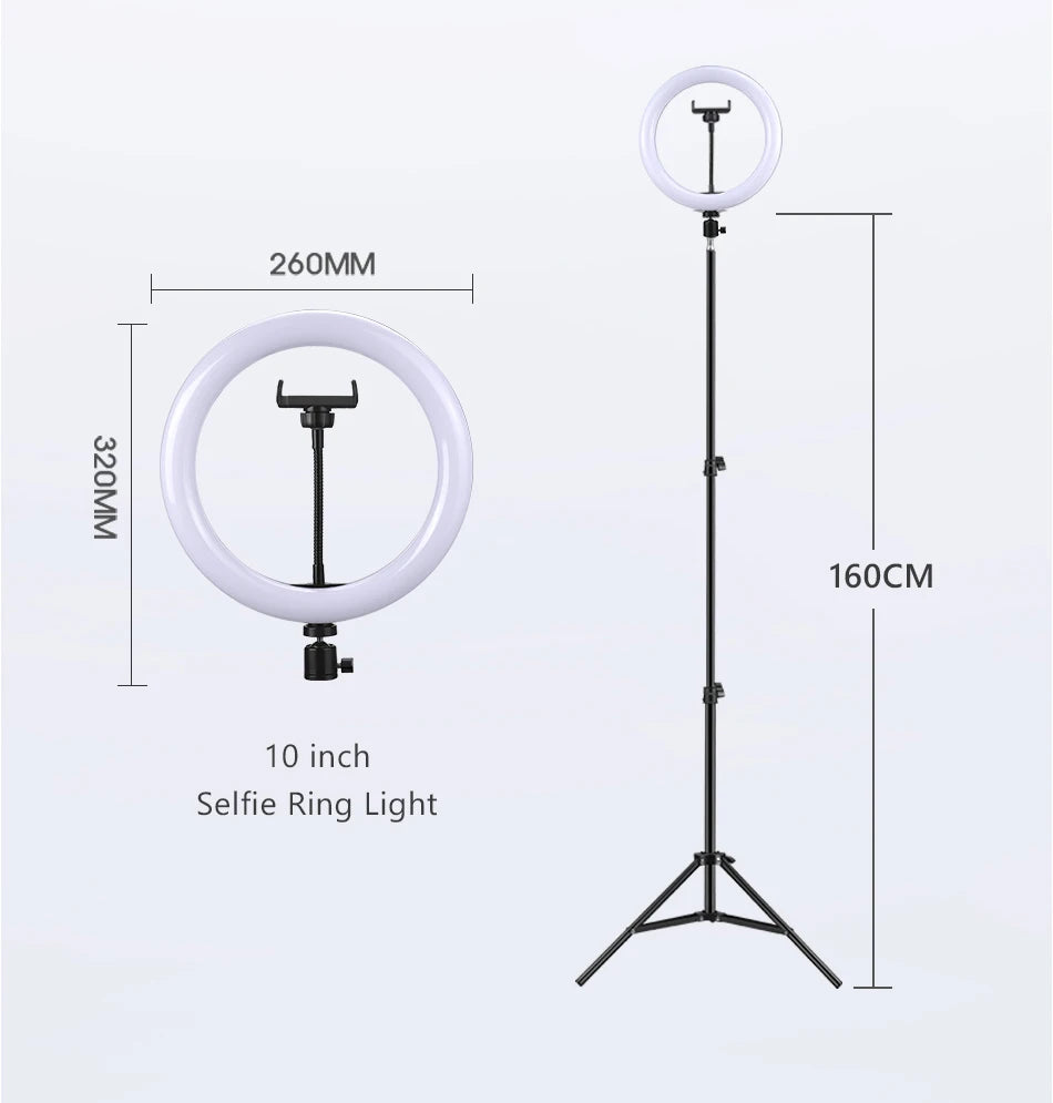 10inch Selfie Ring Light with Optional Tripod, Photography Fill Light Led Ring Lamp Ringlight for Video Recording Live Broadcast