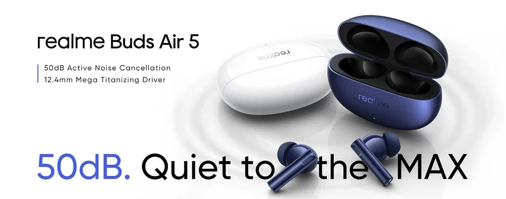 Global Version realme Buds Air 5 TWS Earphone 50dB Active Noise Cancellation 38Hour Battery Life IPX5 Bluetooth 5.3