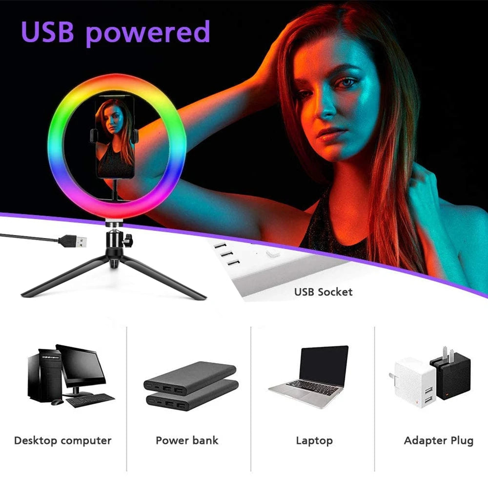 RGB Ring Light Lamp Ring Round With Remote Control For Smartphone Mobile Led Video Light Ring Make Youtube Photographic Lighting