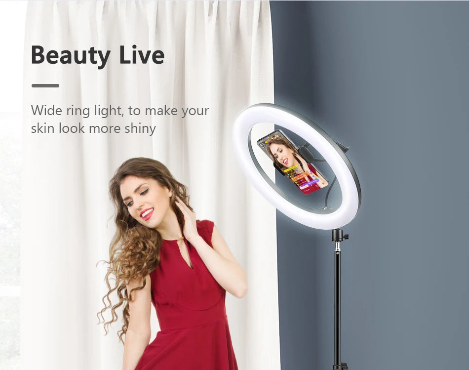 10inch Selfie Ring Light with Optional Tripod, Photography Fill Light Led Ring Lamp Ringlight for Video Recording Live Broadcast