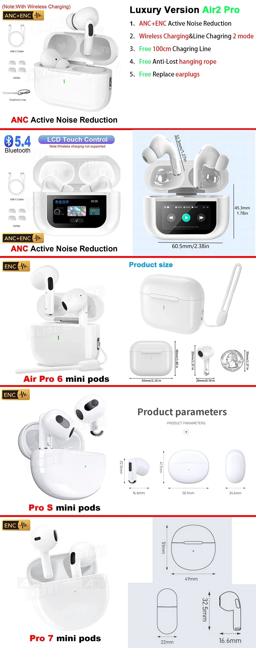 Air ear Freepods Bluetooth Earphone TWS ANC Buds Pro Wireless Earbuds Active Noise Cancelling Sports Headsets Gaming Headphone