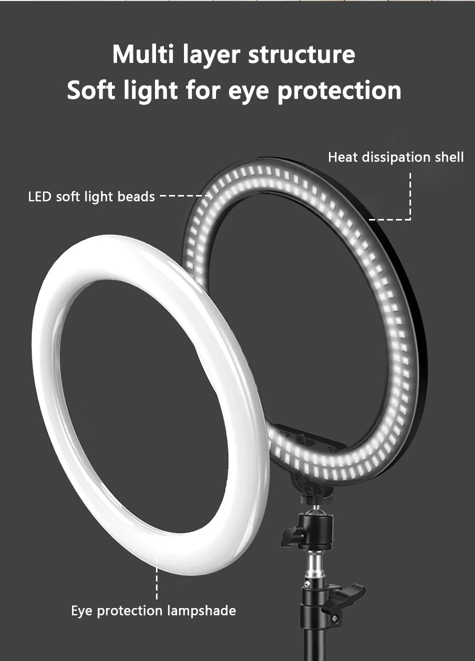 10inch Selfie Ring Light with Optional Tripod, Photography Fill Light Led Ring Lamp Ringlight for Video Recording Live Broadcast