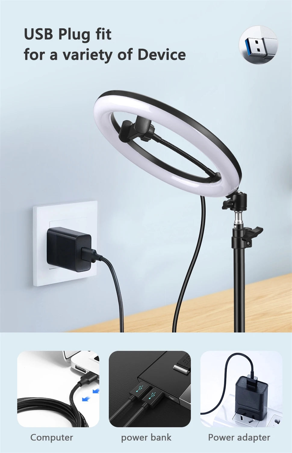 Youtube Shooting Vlog Selfie Circular Photo Ring Light Led Photographic Video Camera Lamp Studio Lighting Phone Holder