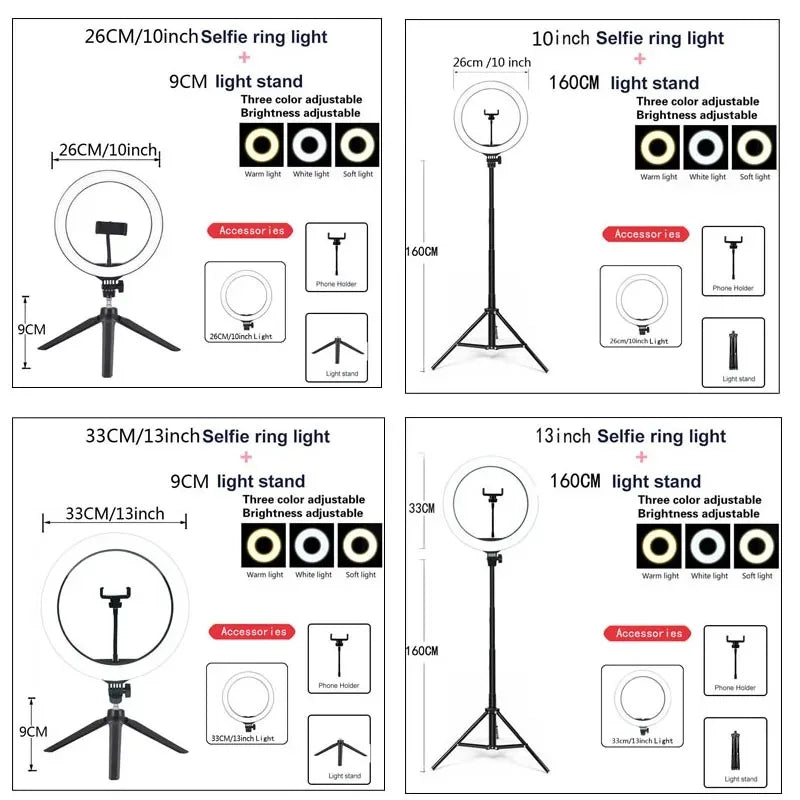 Youtube Shooting Vlog Selfie Circular Photo Ring Light Led Photographic Video Camera Lamp Studio Lighting Phone Holder