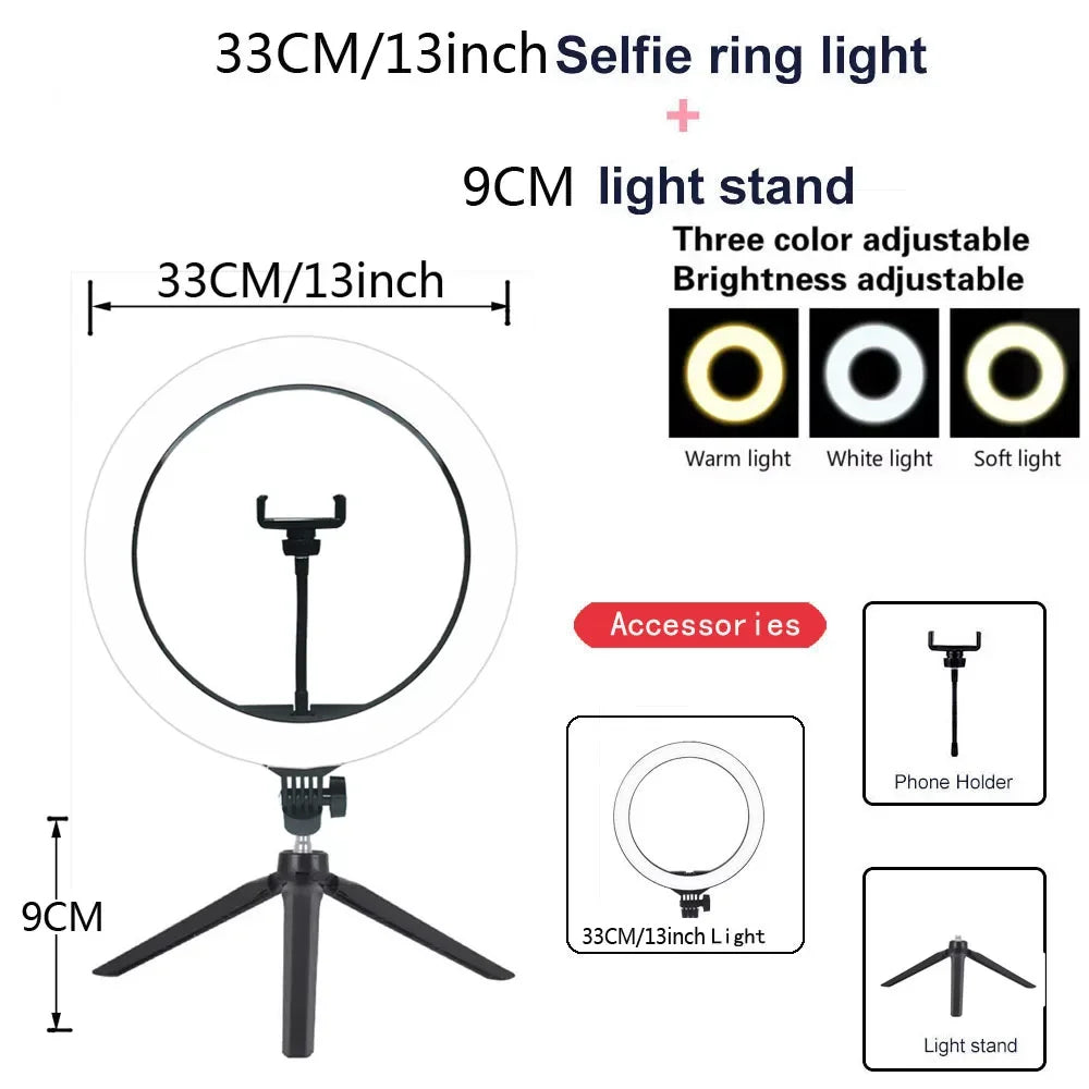 Youtube Shooting Vlog Selfie Circular Photo Ring Light Led Photographic Video Camera Lamp Studio Lighting Phone Holder