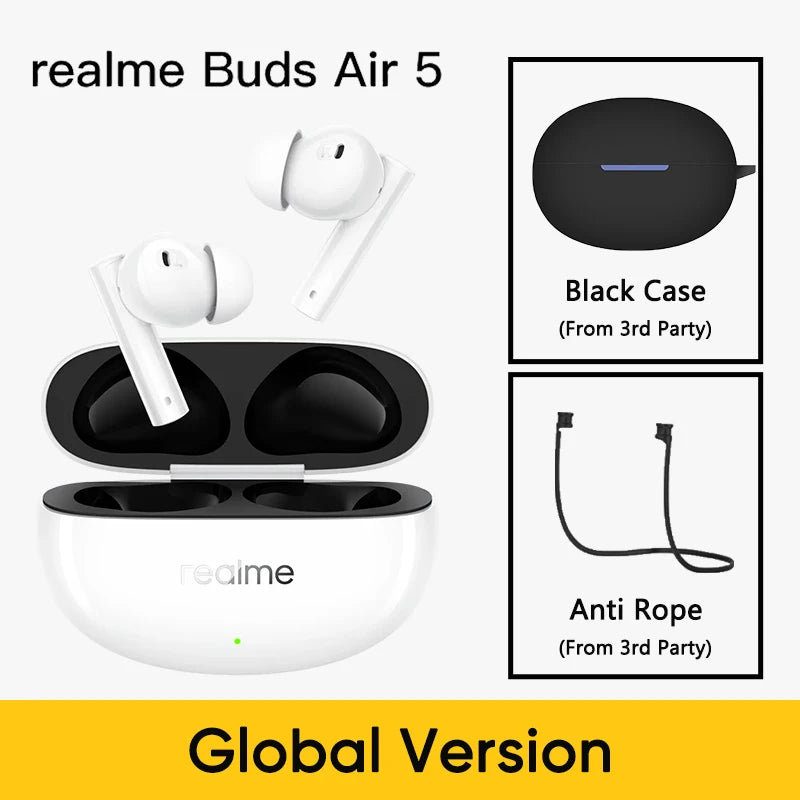 Global Version realme Buds Air 5 TWS Earphone 50dB Active Noise Cancellation 38Hour Battery Life IPX5 Bluetooth 5.3