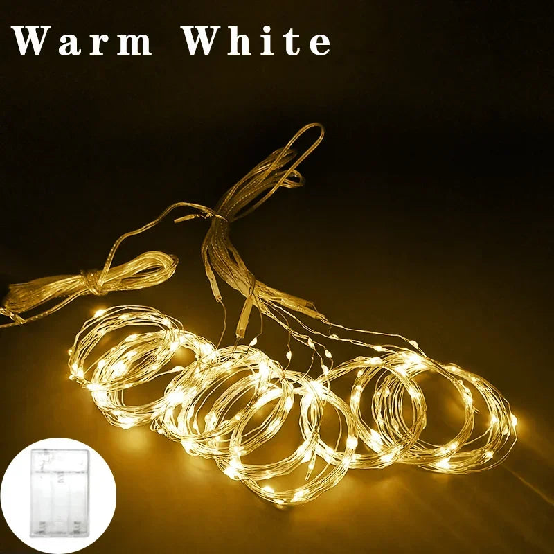 6M Christmas Decoration Remote Control Holiday Wedding Fairy Tale Flower Ring Light Bedroom Curtain Battery Box String Light