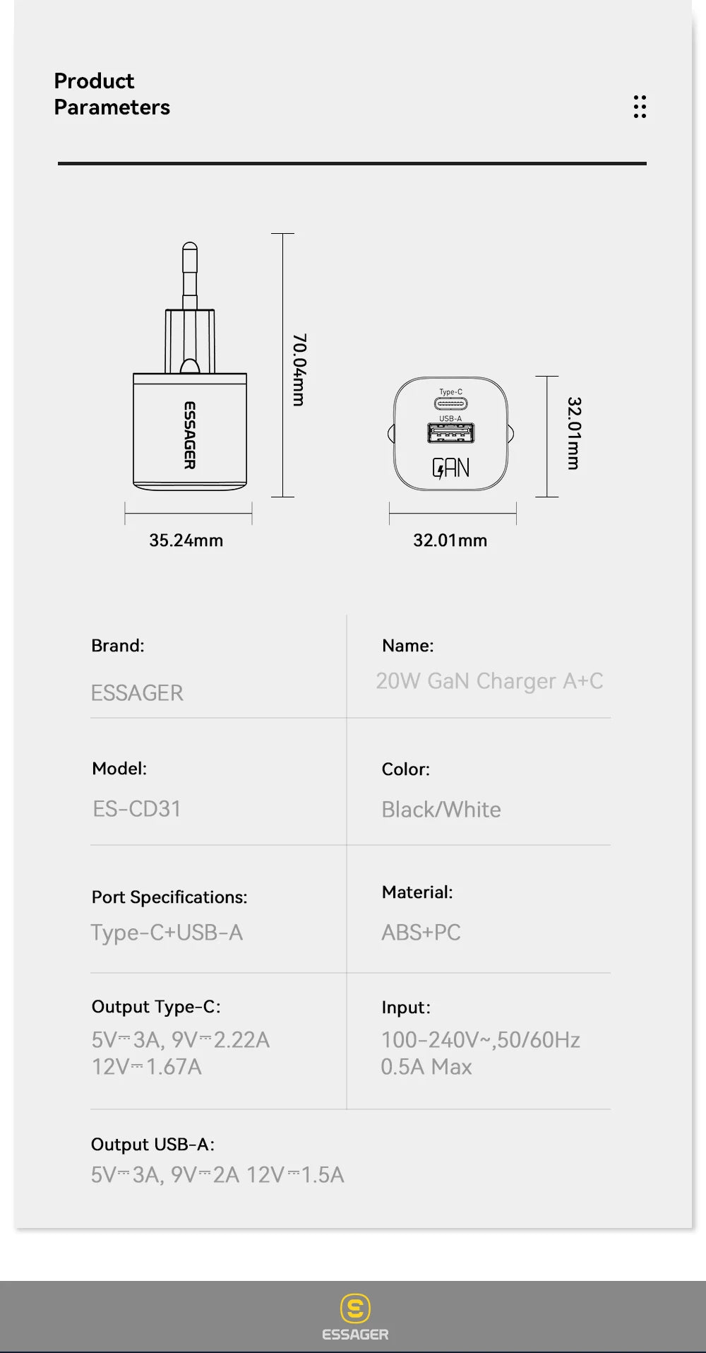 Essager 20W GaN PD USB C Charger for iPhone 15 13 12 11 Pro Max Phone QC 3.0 PD 3.0 USB Type C Fast Charging for Xiaomi pocoiPad