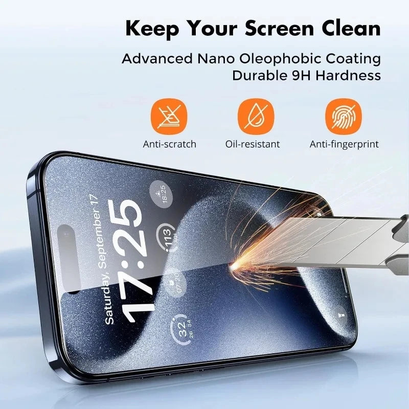 4 PCS Tempered Glass For iPhone 15 14 13 12 11 XR Shatter Proof Screen Protector For iPhone 15ProMax 14Pro High Definition Glass