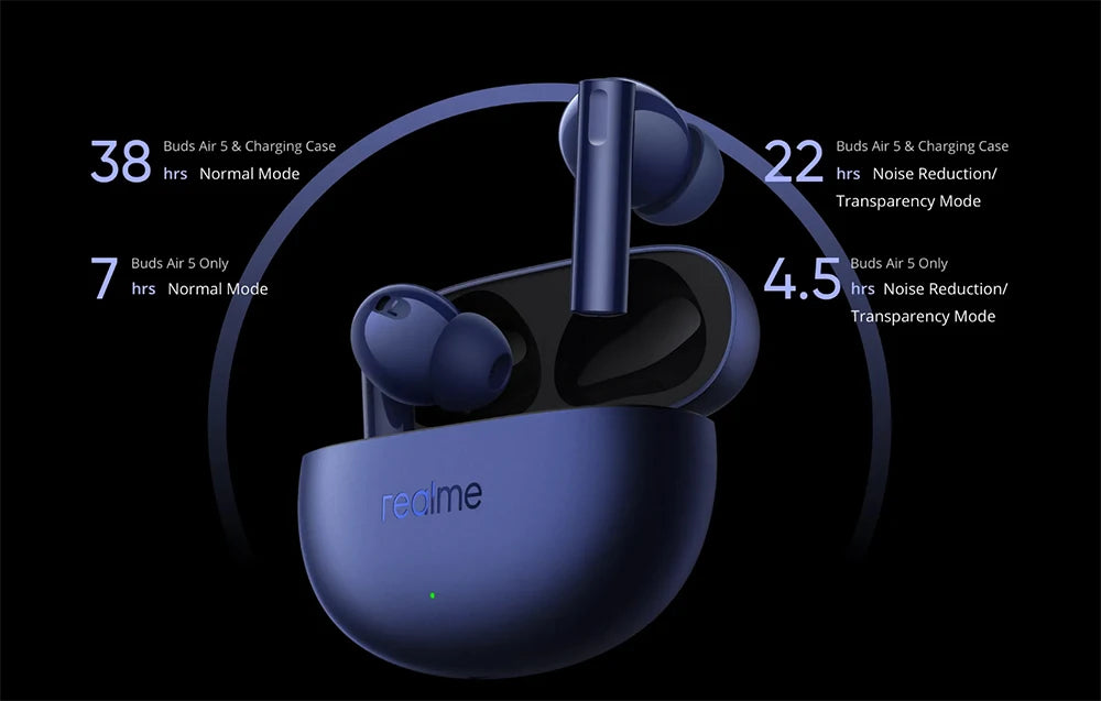 Global Version realme Buds Air 5 TWS Earphone 50dB Active Noise Cancellation 38Hour Battery Life IPX5 Bluetooth 5.3