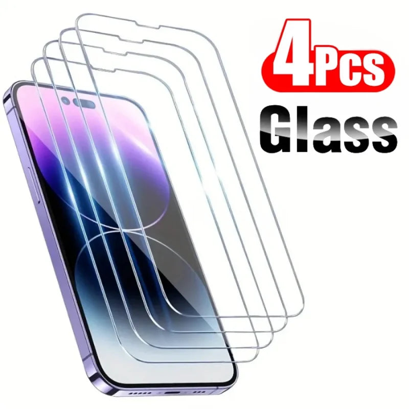 4 PCS Tempered Glass For iPhone 15 14 13 12 11 XR Shatter Proof Screen Protector For iPhone 15ProMax 14Pro High Definition Glass