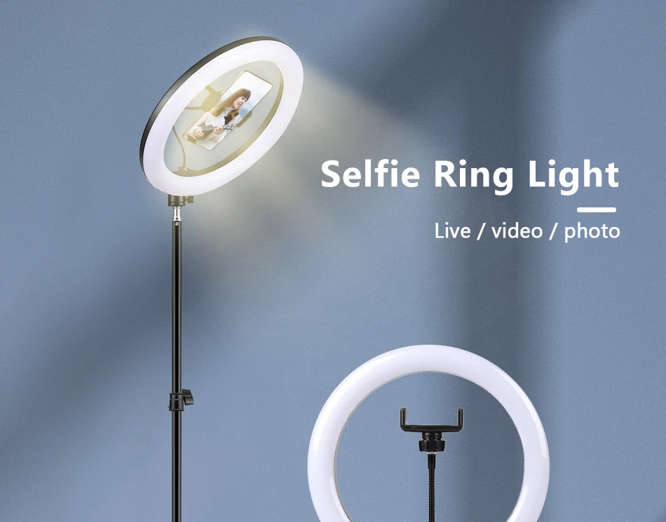 10inch Selfie Ring Light with Optional Tripod, Photography Fill Light Led Ring Lamp Ringlight for Video Recording Live Broadcast