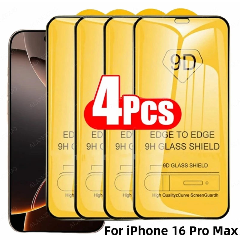 4 PCS 9D Screen Protector For iPhone 16 Pro Max 15Pro 14 13 12 Anti Scratch Tempered Glass For iPhone 16Promax Protective Glass