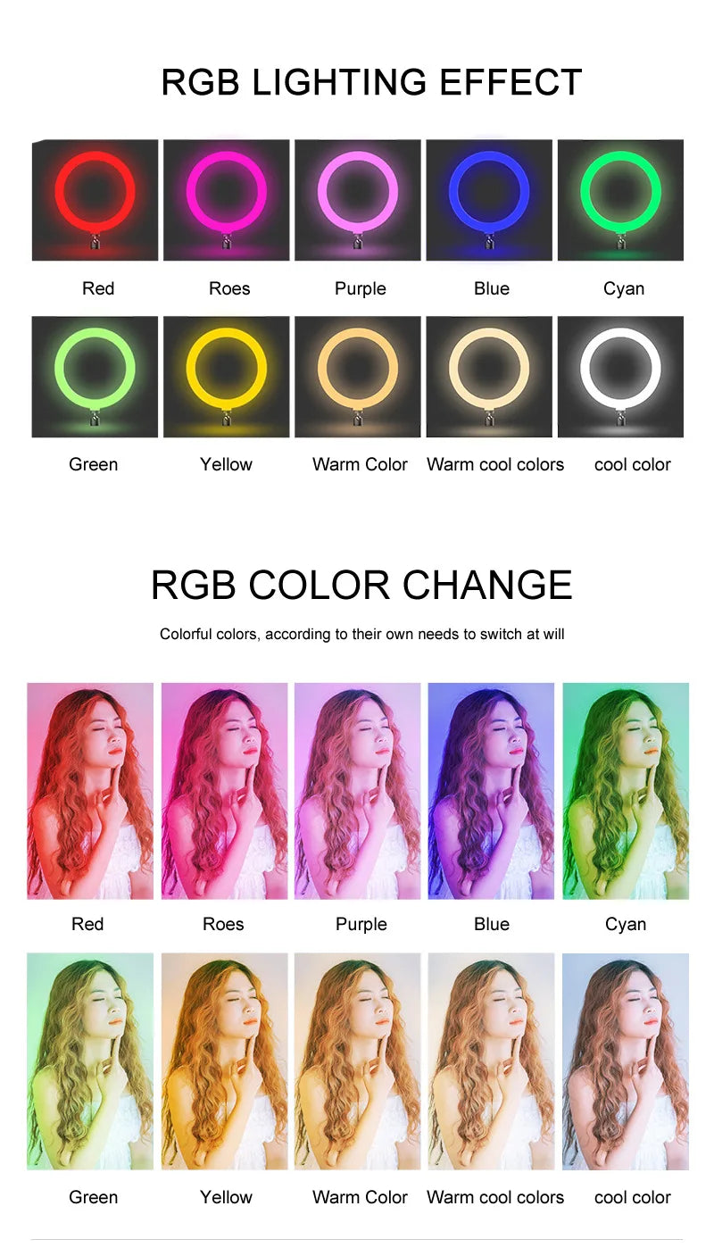 RGB Ring Light Lamp Ring Round With Remote Control For Smartphone Mobile Led Video Light Ring Make Youtube Photographic Lighting