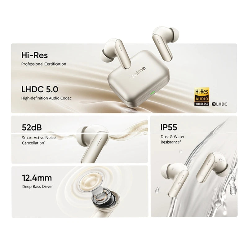 Global Version realme Buds Air 7 Earphone 52dB Noise Reduction BT 5.4  Hi-Res LDAC 2.0 Wireless Headphone realme Buds Air7