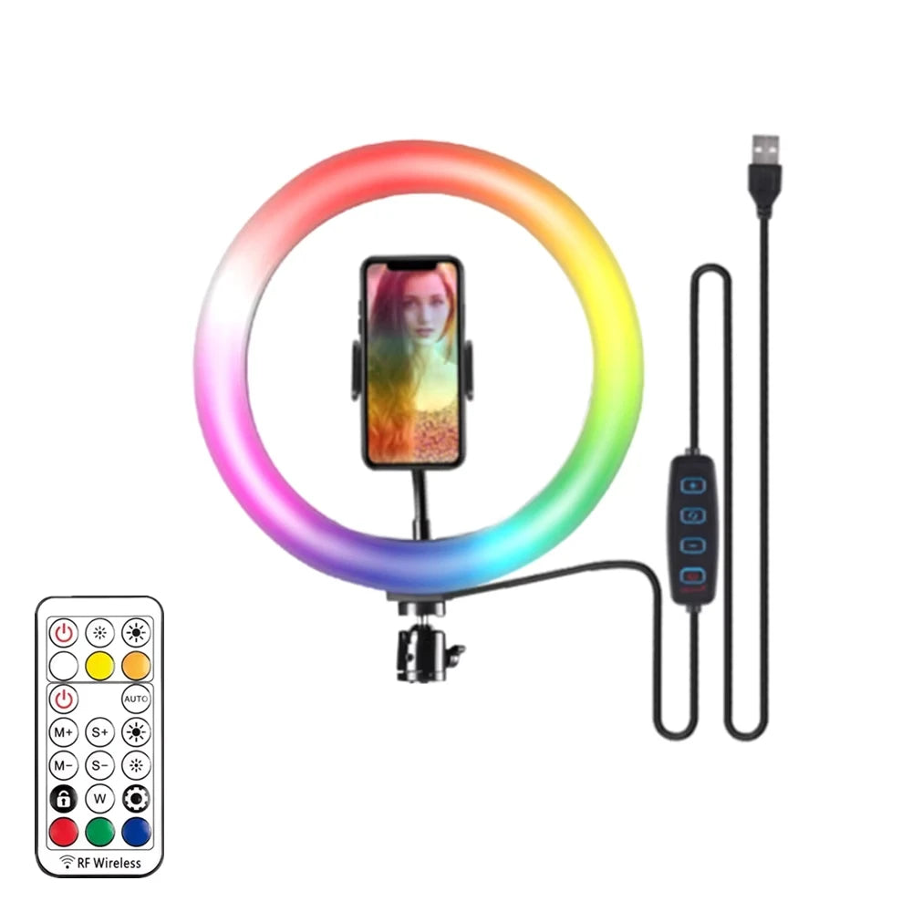 RGB Ring Light Lamp Ring Round With Remote Control For Smartphone Mobile Led Video Light Ring Make Youtube Photographic Lighting