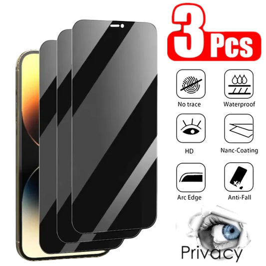 3PCS  Anti-peep Tempered Glass For iPhone 15 Pro Max 14Pro Full Cover Screen Protector For iPhone 15/14/13/12/11 Anti-spy Glass